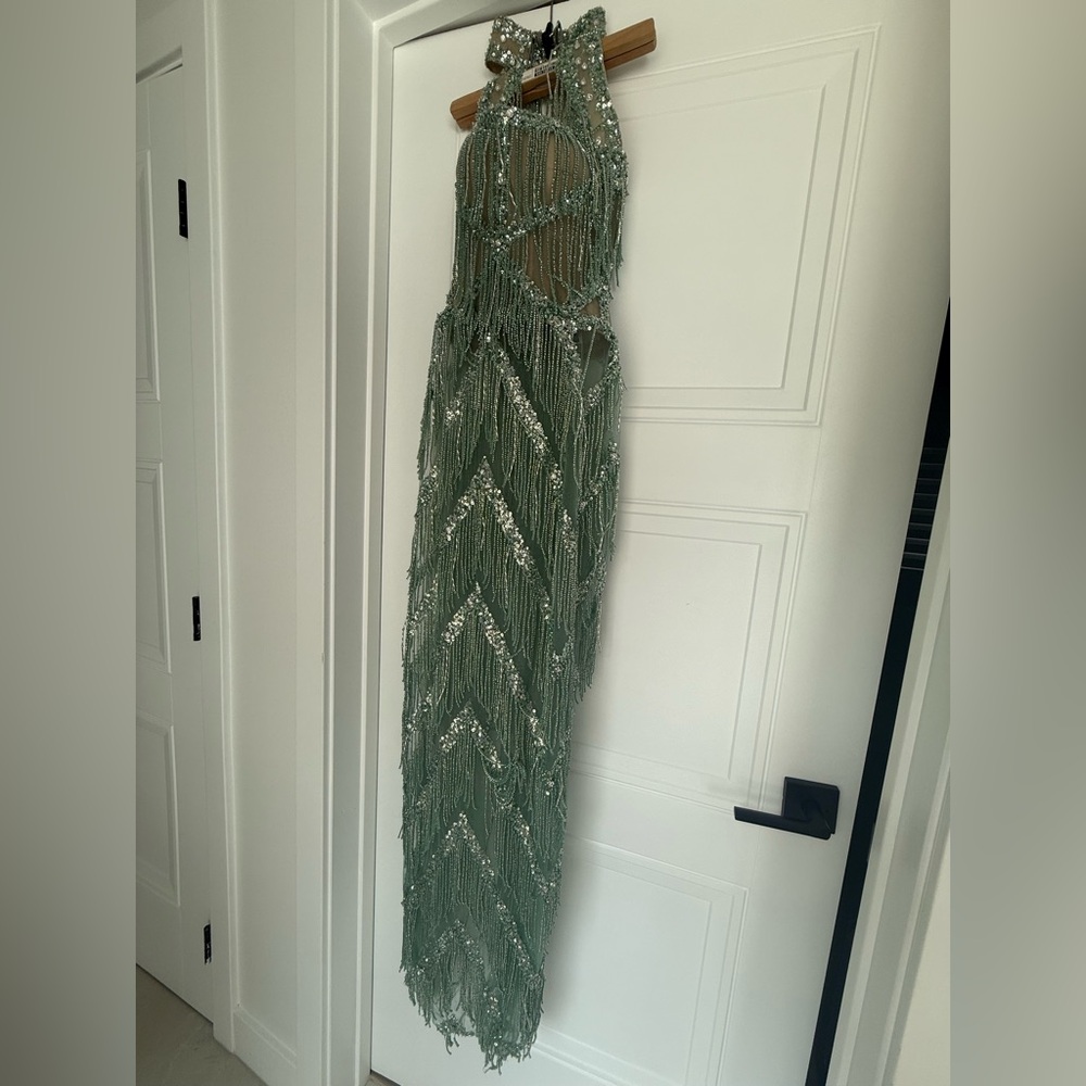 ALBINA DYLA- LUXURY Green Fringe Dress - Picture 4 of 9